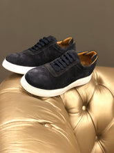 Load image into Gallery viewer, 055 -Lufiano Collection - Suede Leather Sneaker- Dark Blue